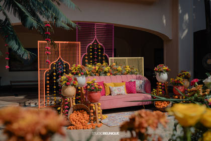 Lounge and Backdrop — Mehendi decor — Taj Exotica